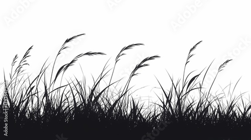 Black and White Grass Silhouette Illustration: Tranquil Botanical Meadow in Vintage Style