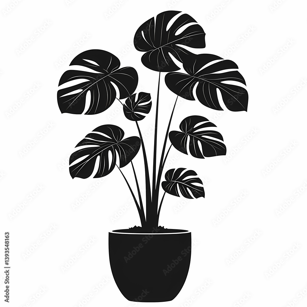 Monstera Houseplant Black Silhouette: Vibrant Indoor Gardening Decor for Modern Hygge and Eco-Friendly Interior Design Monstera Houseplant Black Silhouette: Vibrant Indoor Gardening Decor for Modern Hygge and Eco-Friendly Interior Design