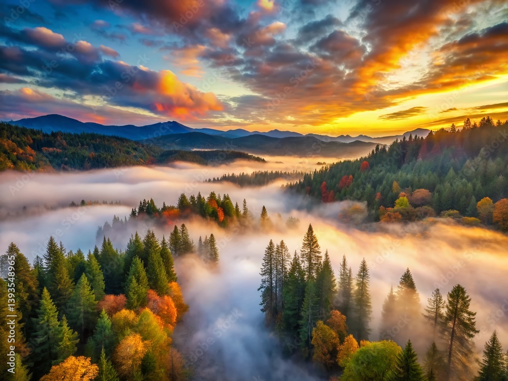 Fototapeta premium Breathtaking Oregon Sunrise TimeLapse Over the Sandy River Valley Misty Fog and Vibrant Colors