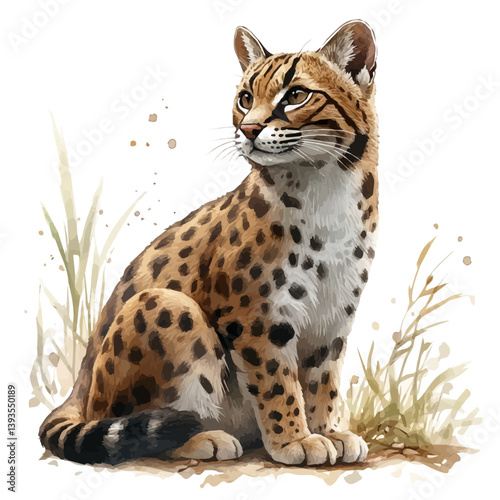 Black-footed cat, watercolor illustration, isolated on a white background.

