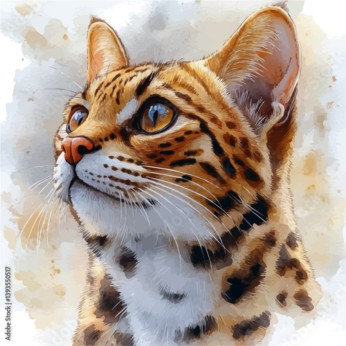 Black-footed cat, watercolor illustration, isolated on a white background.


