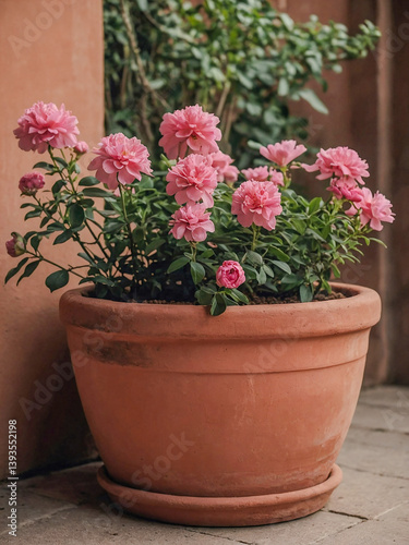 Wallpaper Mural Pink flowers in a terracotta pot, perfect for decor. Torontodigital.ca