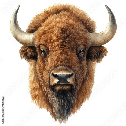 Bison, watercolor illustration, isolated on a white background.

