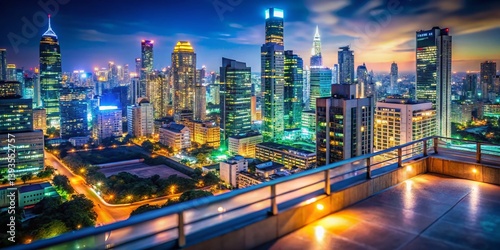 Stunning Bangkok Night Skyline Panoramic View from Rooftop Observatory Perfect for Product Display