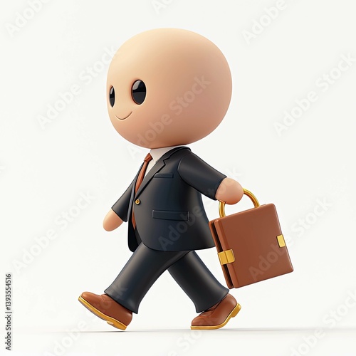 3D Cartoon Businessman Walking with Briefcase