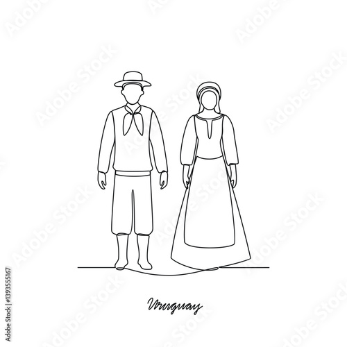 One continuous line drawing of Uruguay traditional clothes vector illustration. South America traditional clothes concept in simple linear style. Fashion and beauty for educational and asset purpose