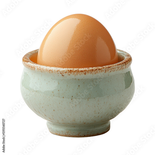 Soft-boiled egg in an egg cup isolated on white background