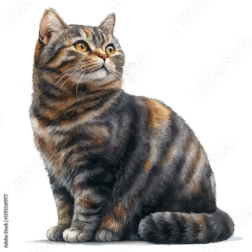 Bay cat, watercolor illustration, isolated on a white background.

