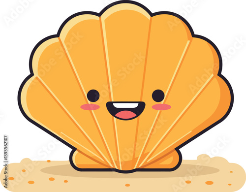 Happy smiling yellow shell character in a flat design style showcasing joy and playfulness vector art