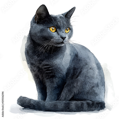 Bay cat, watercolor illustration, isolated on a white background.

