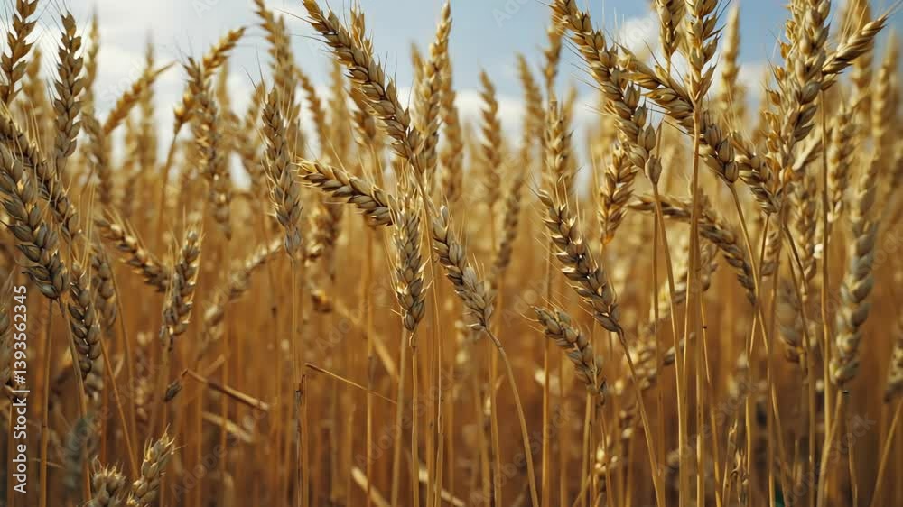 Golden wheat field swaying gently in the breeze under a clear blue sky during late summer afternoon Golden wheat field swaying gently in the breeze under a clear blue sky during late summer afternoon