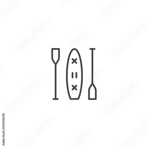 Paddleboard equipment single line icon: board and paddles vector art