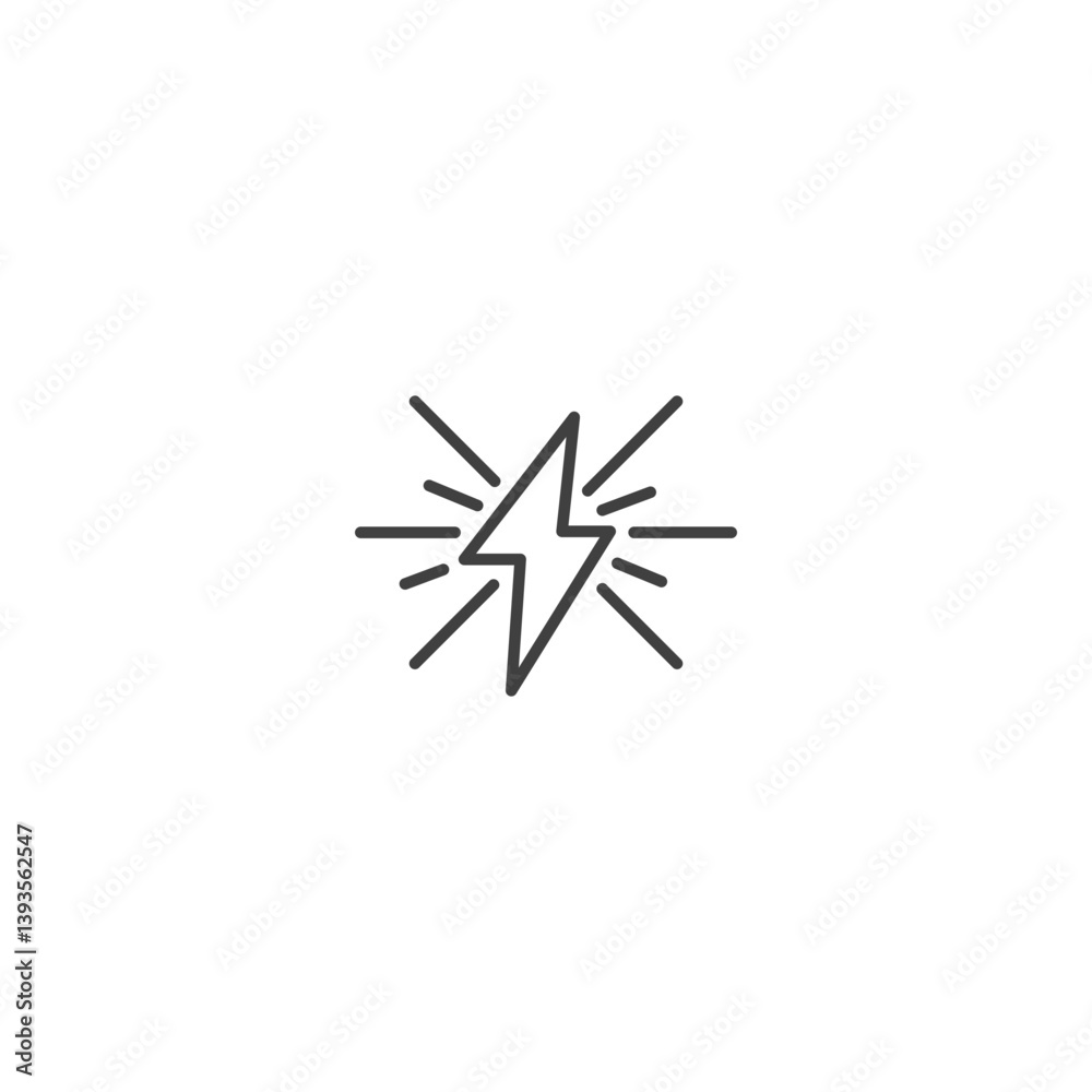 Lightning bolt with radiating lines single line icon for energy concepts Lightning bolt with radiating lines single line icon for energy concepts