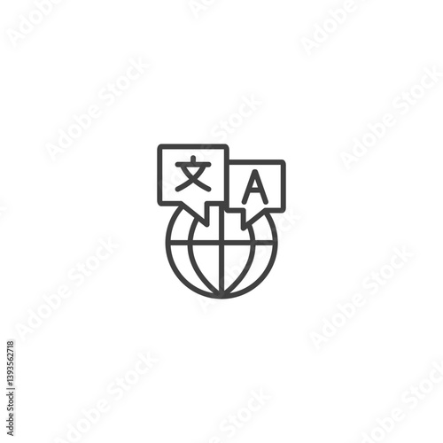 Language translation icon featuring globe and speech bubbles in single line art