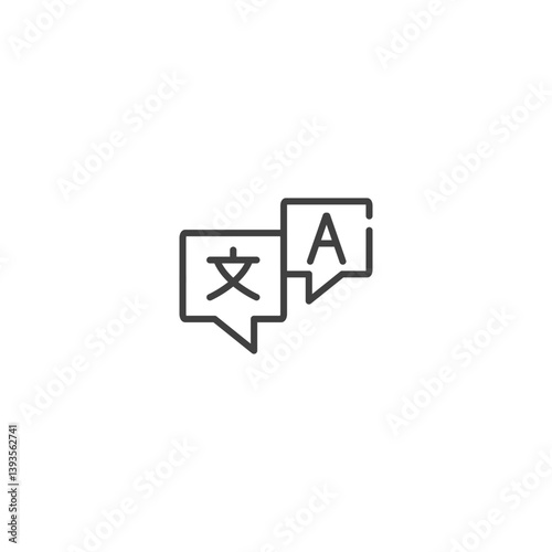 Translation speech bubble icon with language symbols for communication apps