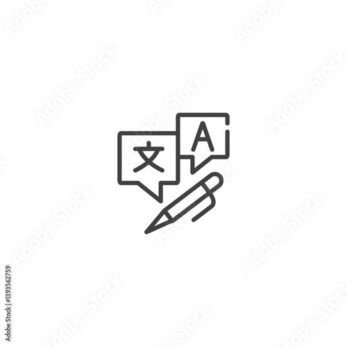 Language translation icon with pen and speech bubbles