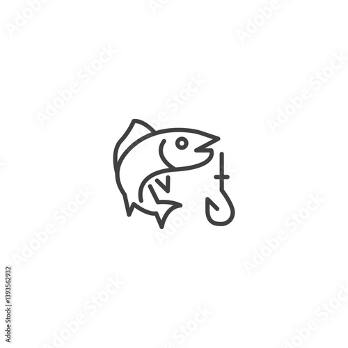 Fishing icon design with fish and hook line art