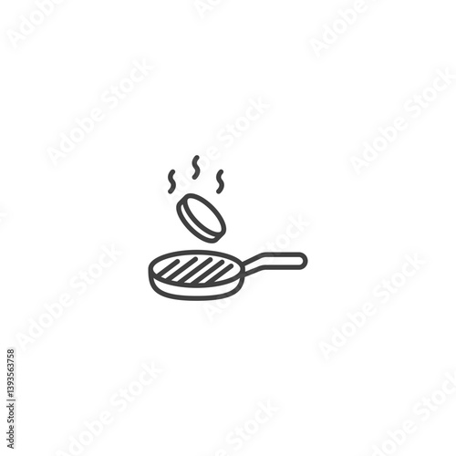 Single line icon of sizzling pan with cooking egg for modern culinary design