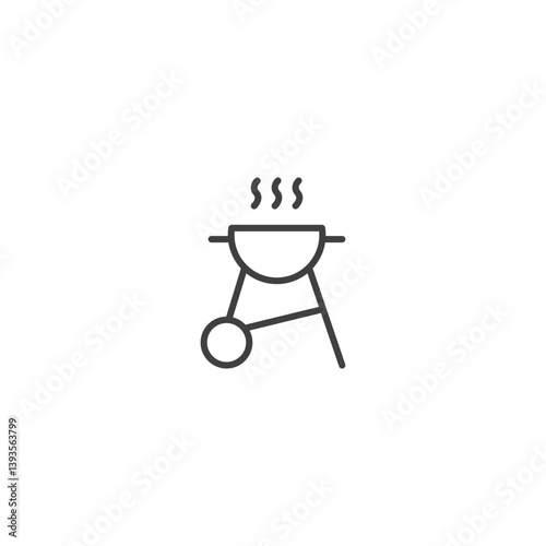 Simple line icon of a barbecue grill with smoke rising