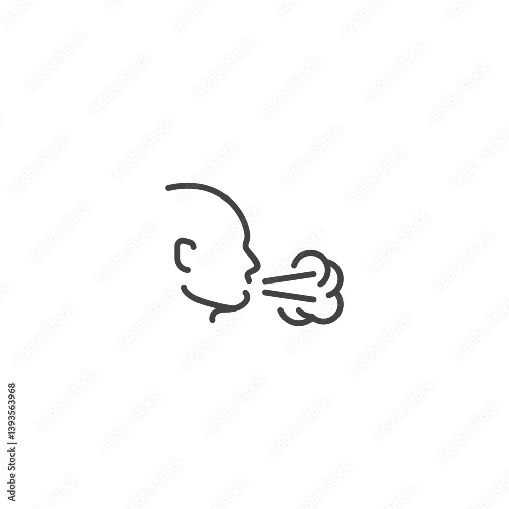 Breeze icon depicting face exhaling air in modern line art style Breeze icon depicting face exhaling air in modern line art style