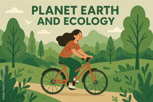 Planet earth and ecology – exploring nature with a bicycle in a green forest landscape