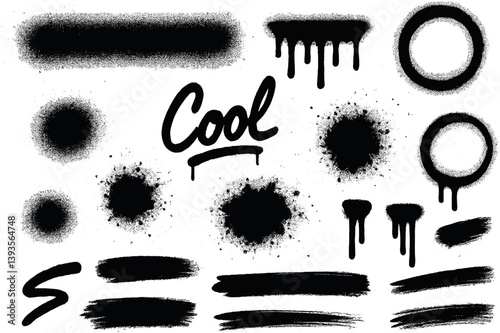 Grunge paint brush strokes and spray elements for artistic design projects