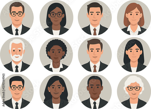 Diverse team of professional avatars in circular profile icons