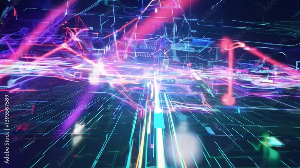 Abstract glitch overlay showing futuristic data flow