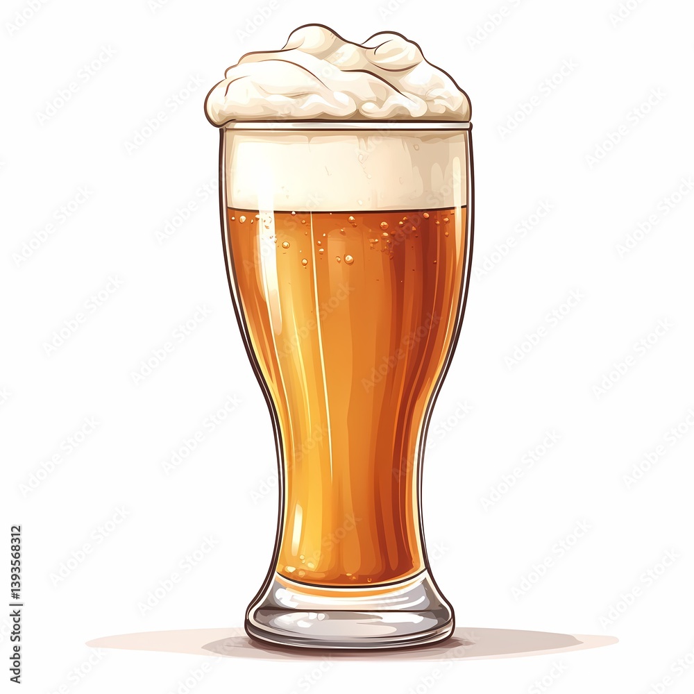 Craft Beer Glass Illustration: Colorful Ale with Rich Foam Perfect for Summer Celebrations