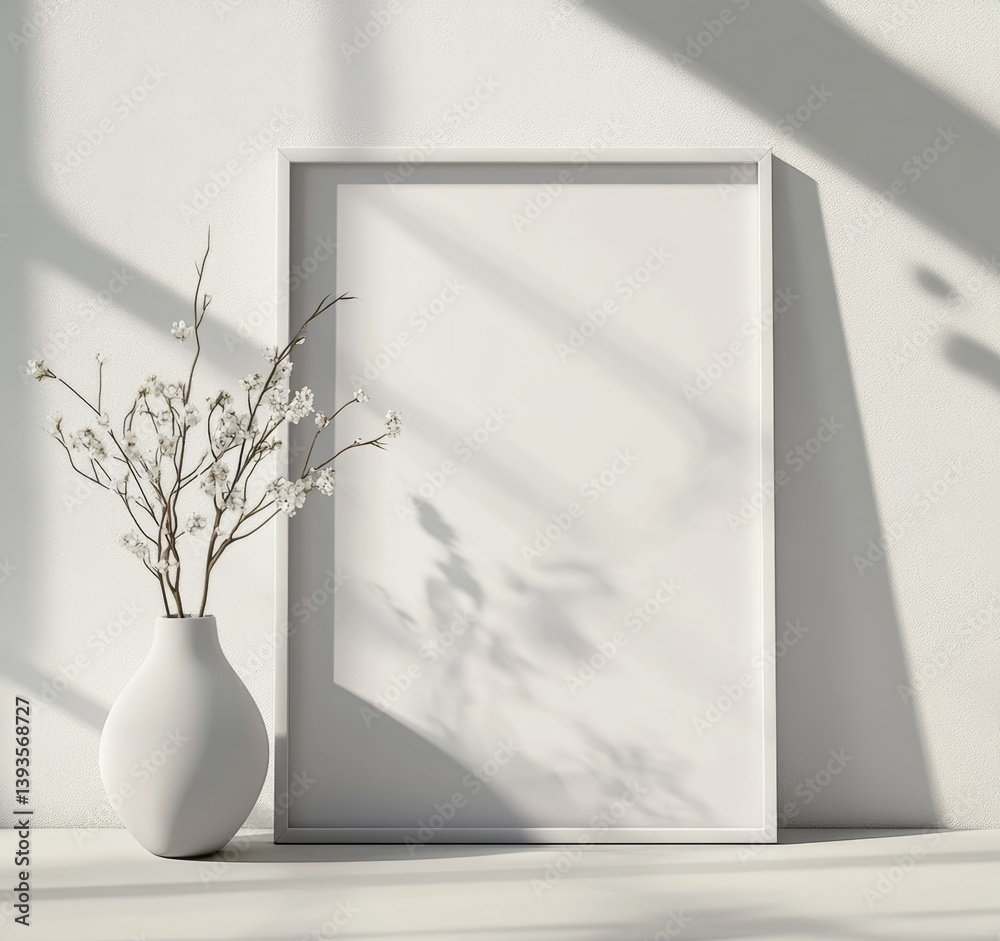 Minimalist framed art display with vase and branches Minimalist framed art display with vase and branches