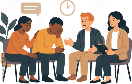 Supportive counseling group session with caring communication and emotional sharing