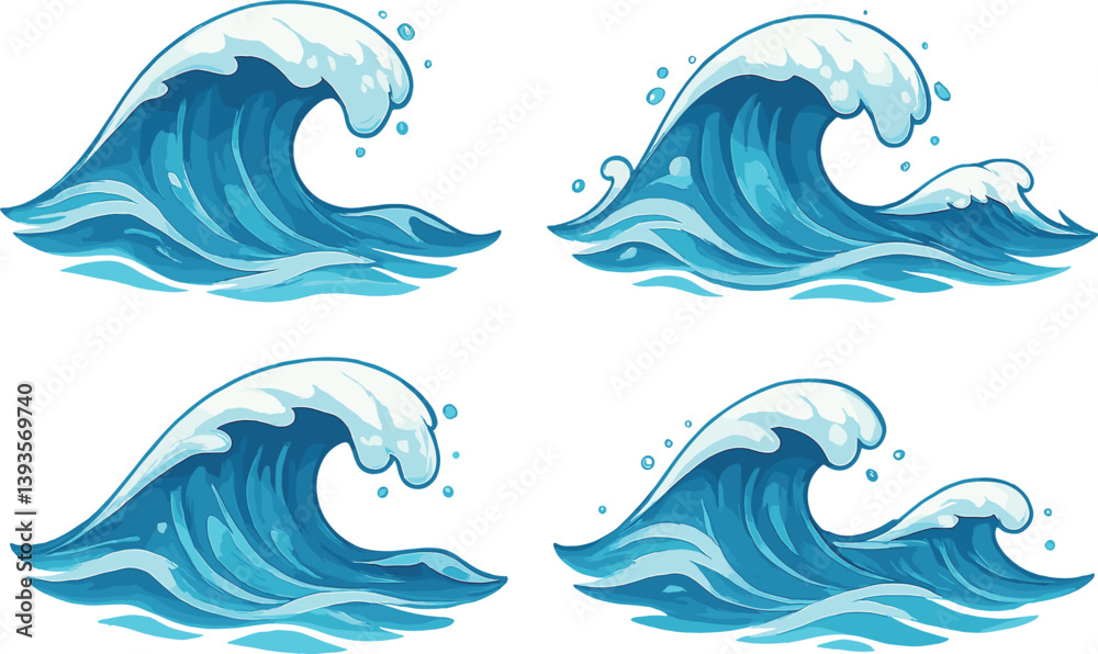 Ocean wave collection for beach and surf themes in decorative projects Ocean wave collection for beach and surf themes in decorative projects