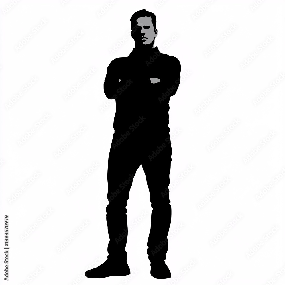 Black Silhouette of a Man in a Crouched Position with Crossed Arms Black Silhouette of a Man in a Crouched Position with Crossed Arms