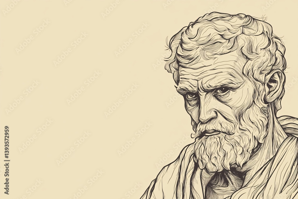 Fototapeta premium Elegant Simplicity: Line Drawing of Epictetus Against Beige