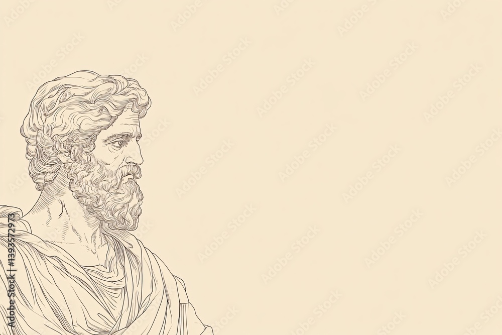 Fototapeta premium Minimalist Line-Drawing of Plato with Classical Greek Features