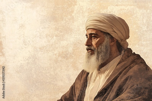 Serene Minimalist Image of Al-Farabi on Beige Background