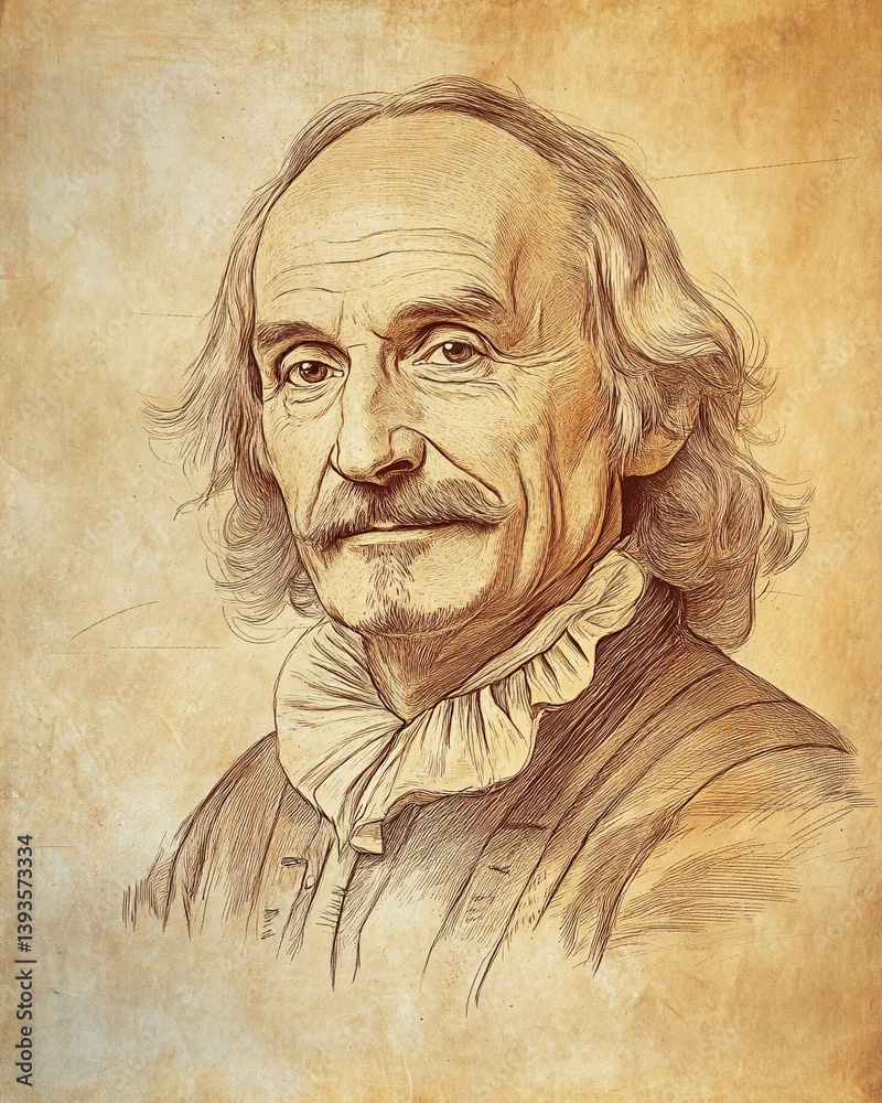 Classic Portrait of Thomas Hobbes Featuring Distinctive Facial Lines and Minimalist Design Classic Portrait of Thomas Hobbes Featuring Distinctive Facial Lines and Minimalist Design