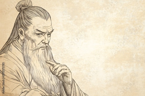 Thoughtful Portrait of Xunzi, the Influential Chinese Confucian Scholar