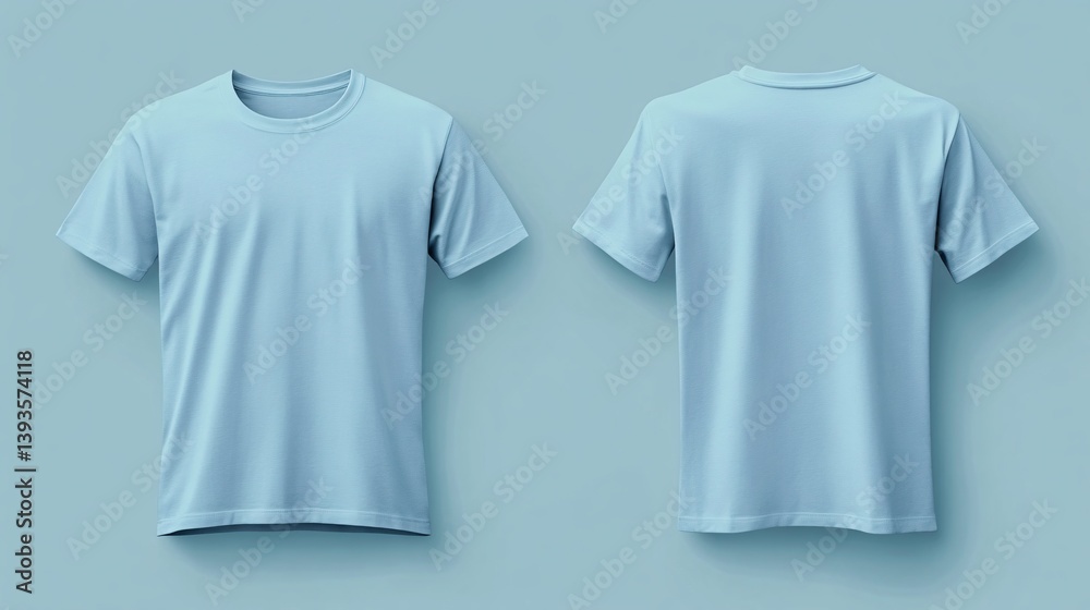 Front and Back Views of a Light Sky Blue T-Shirt on Neutral Background Front and Back Views of a Light Sky Blue T-Shirt on Neutral Background