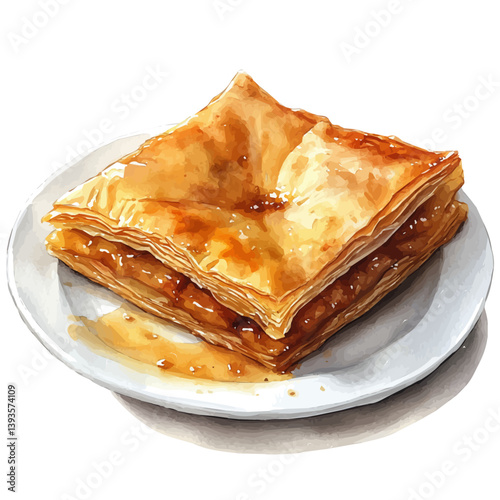 Baklava, watercolor illustration, isolated on a white background.

