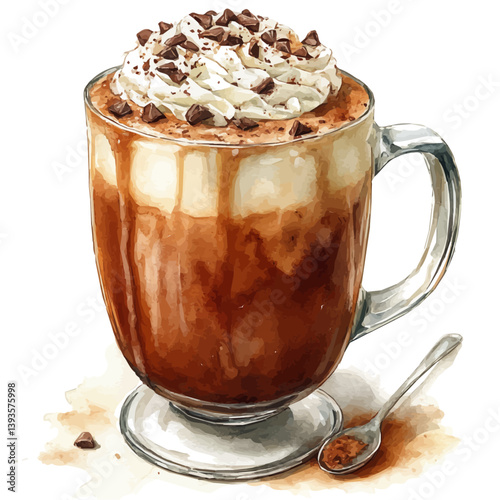 Baileys Hot Chocolate, watercolor illustration, isolated on a white background.

