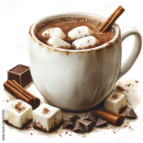 Baileys Hot Chocolate, watercolor illustration, isolated on a white background.

