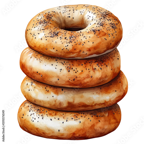 Bagels, watercolor illustration, isolated on a white background.

