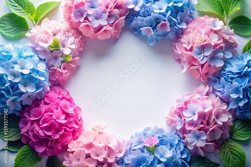 Delicate Double Exposure Hydrangea Wreath Frame A Stunning Pink and Blue Floral Border for Design Inspiration