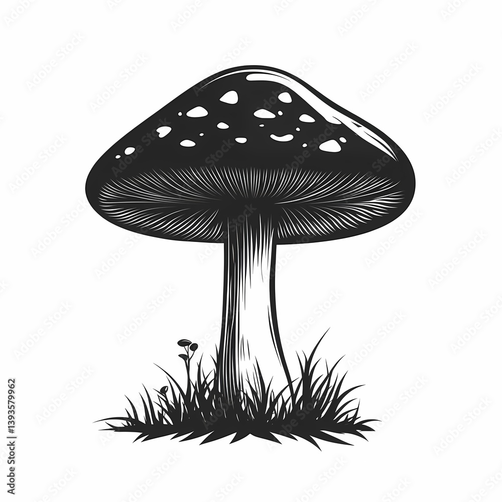 Black and White Mushroom Illustration: Nature Patterns & Botanical Art for Eco-Friendly Home Decor Black and White Mushroom Illustration: Nature Patterns & Botanical Art for Eco-Friendly Home Decor