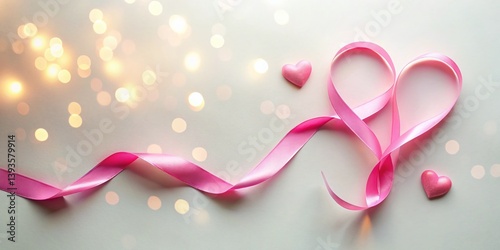 Charming Valentines Day Flat Lay Delicate Pink Heart Ribbon on a White Tabletop A Sweet and Simple Celebration