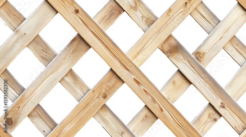 Close-up of a rustic wooden lattice structure with intricate crisscross patterns, showcasing natural textures and light wood tone, ideal for garden or architectural themes