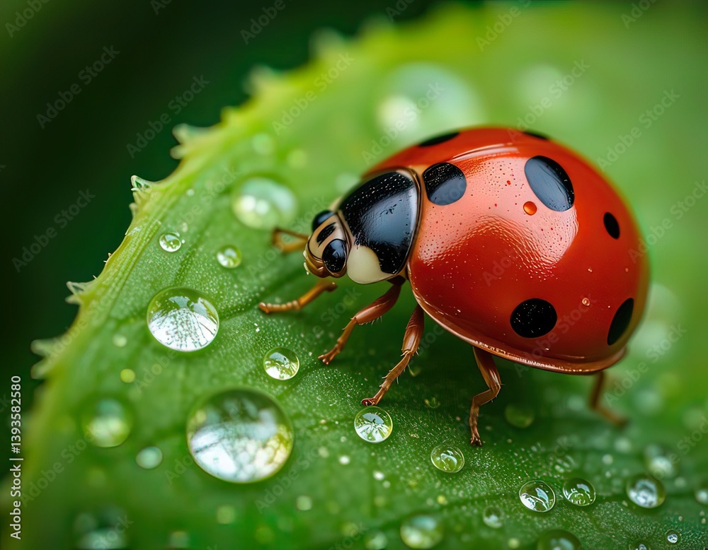 Fototapeta premium Ladybug in a Dewy Spiral