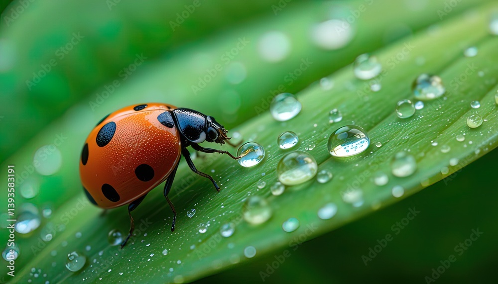 Fototapeta premium Ladybug in a Dewy Spiral