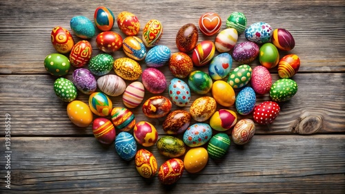 Colorful Easter Eggs in Heart Shape